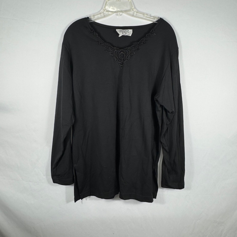 Cervelle Black Long Sleeve Top with Lace Trim - Women's Medium
